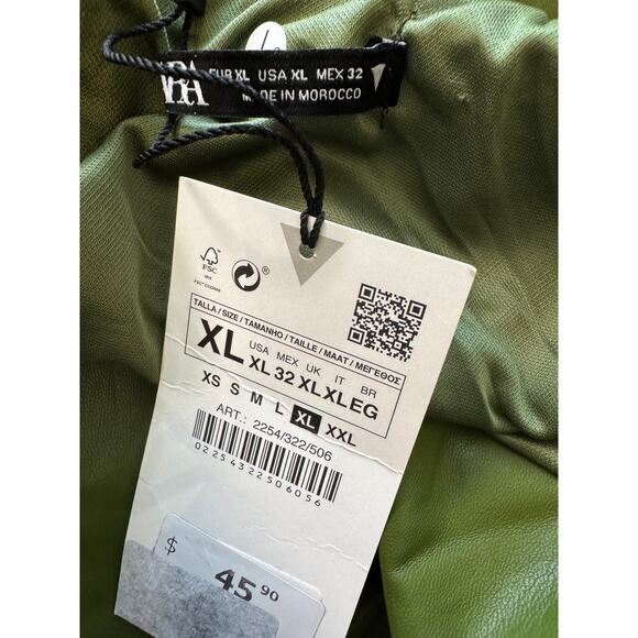 New ZARA Women's Olive Green Faux Leather Bodysuit Size XL - Picture 3 of 5